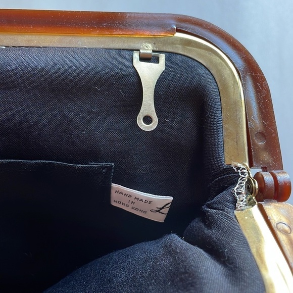 VTG Cottagecore Clutch Woven Jacquard Tapestry Purse Floral Mauve Bag Kiss 90s - Picture 10 of 14